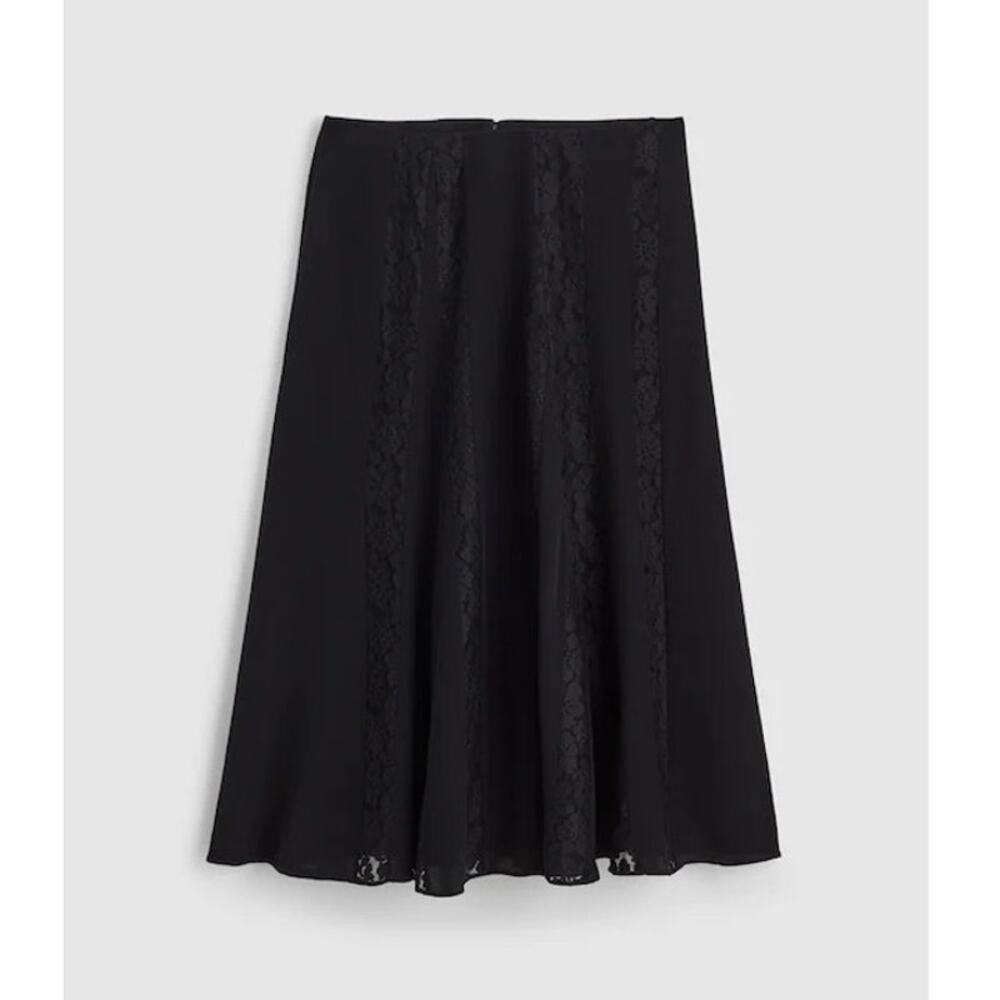 Madewell Asymmetrical Lace Panel Midi Skirt Jet Black Size 00 NWT